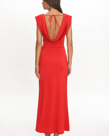 Red Draped Shoulder Maxi Dress