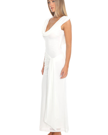 White Draped Shoulder Maxi Dress