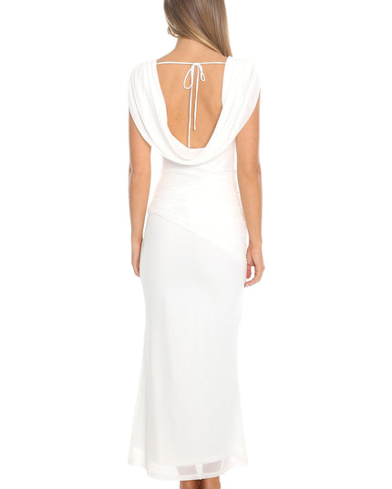White Draped Shoulder Maxi Dress