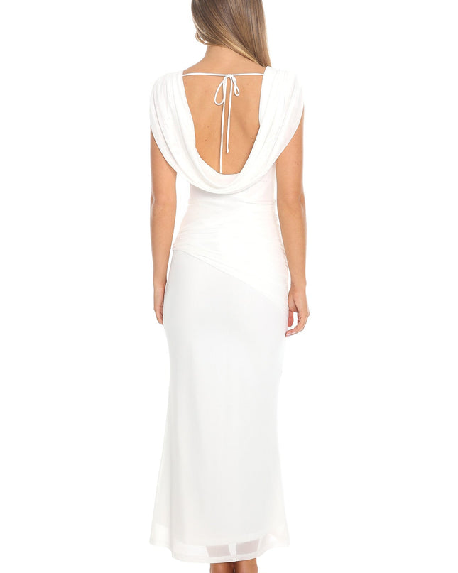 White Draped Shoulder Maxi Dress