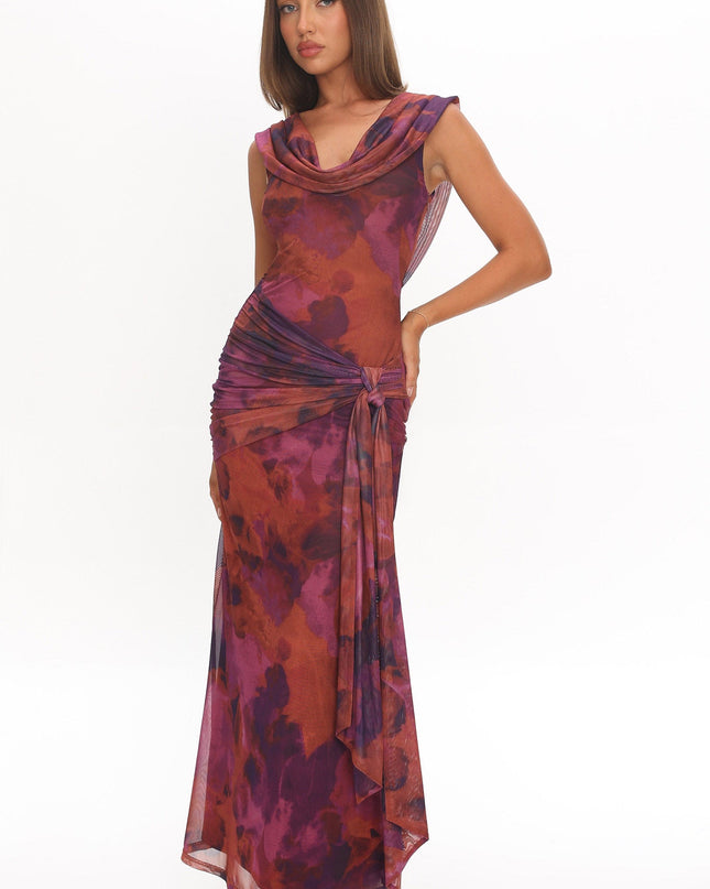 Rose Draped Shoulder Maxi Dress Dark