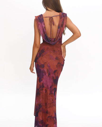 Rose Draped Shoulder Maxi Dress Dark