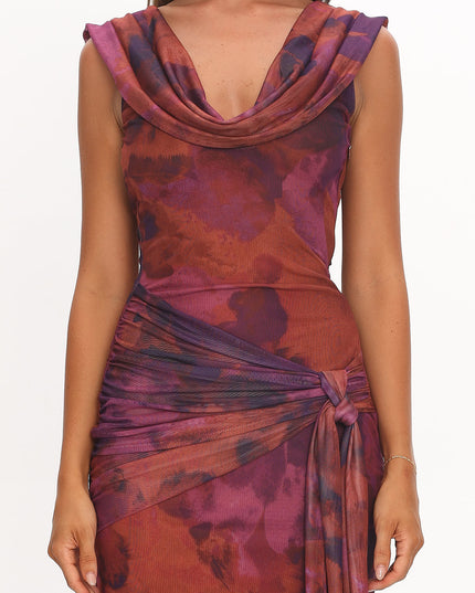 Rose Draped Shoulder Maxi Dress Dark