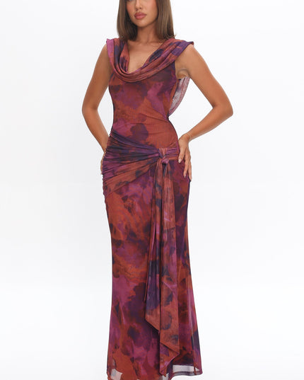 Rose Draped Shoulder Maxi Dress Dark