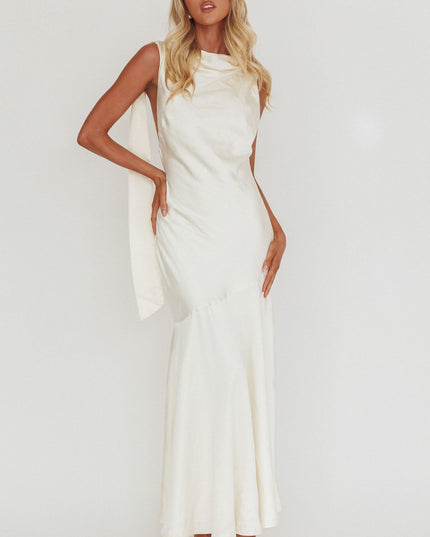 Cream Cowl Neck Backless Maxi Dress