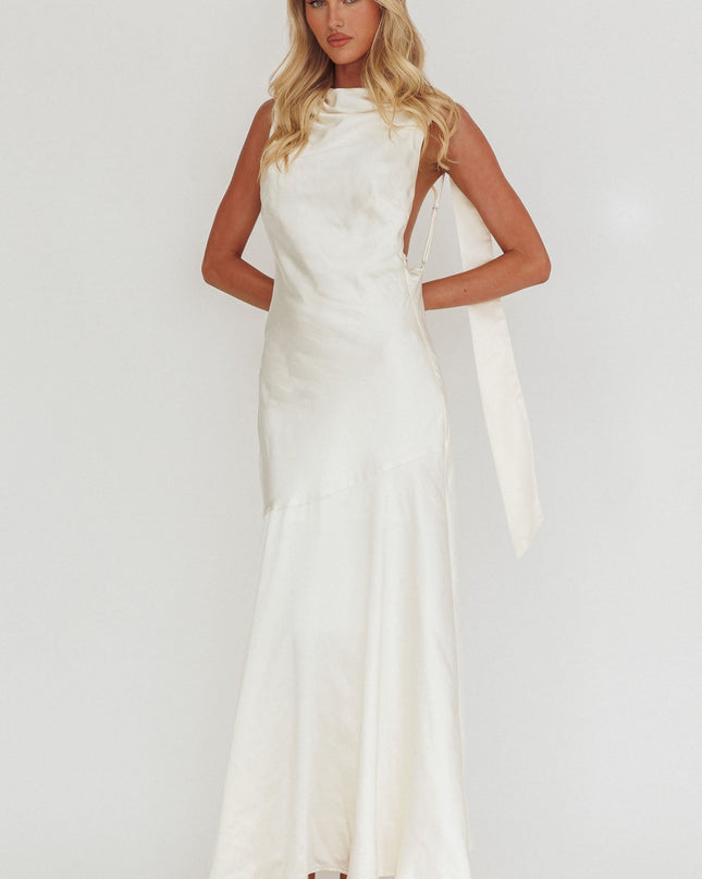 Cream Cowl Neck Backless Maxi Dress