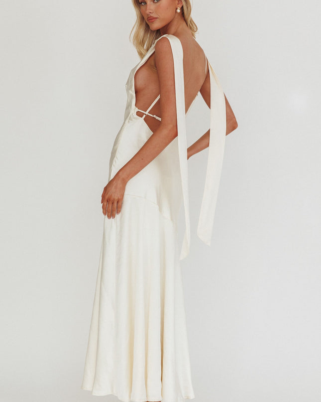 Cream Cowl Neck Backless Maxi Dress