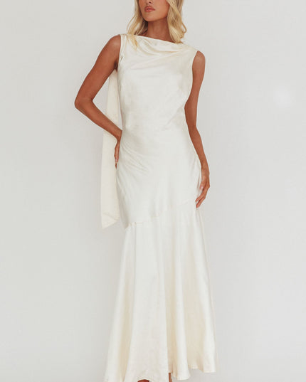 Cream Cowl Neck Backless Maxi Dress