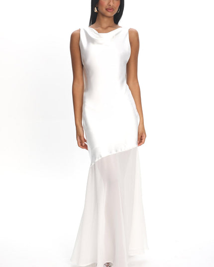 Oyster Cowl Neck Backless Maxi Dress