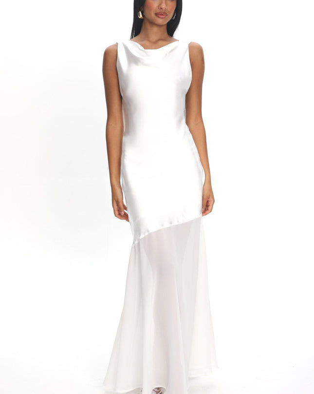 Oyster Cowl Neck Backless Maxi Dress