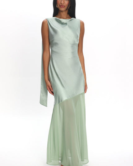 Sage Cowl Neck Backless Maxi Dress
