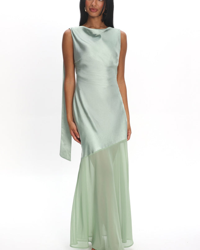 Sage Cowl Neck Backless Maxi Dress
