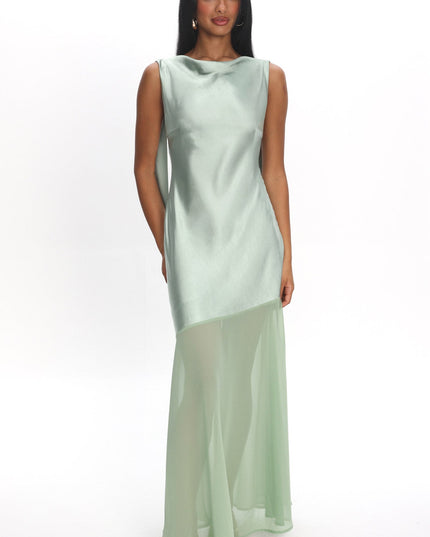 Sage Cowl Neck Backless Maxi Dress