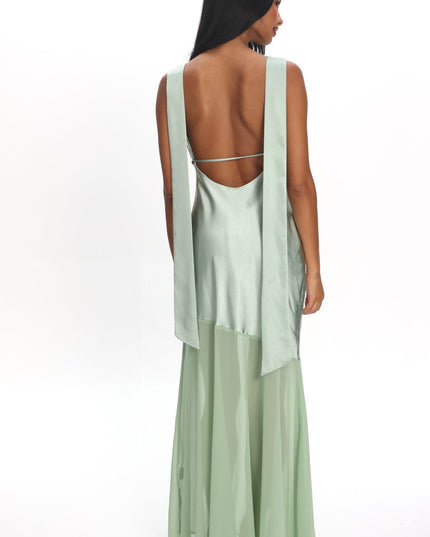 Sage Cowl Neck Backless Maxi Dress
