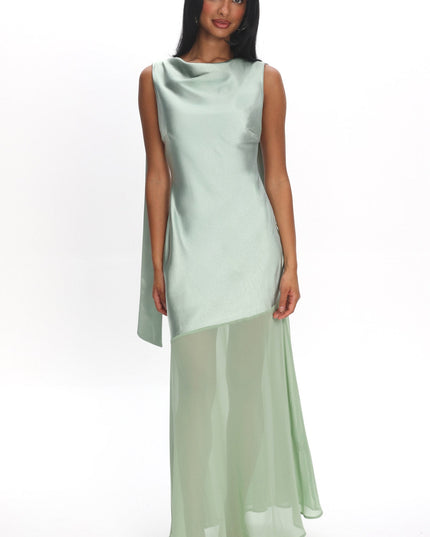 Sage Cowl Neck Backless Maxi Dress