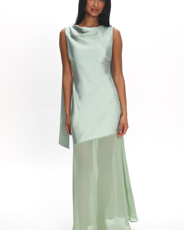 Sage Cowl Neck Backless Maxi Dress