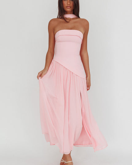 Pink Asymmetric Bodice Maxi Dress