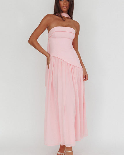 Pink Asymmetric Bodice Maxi Dress