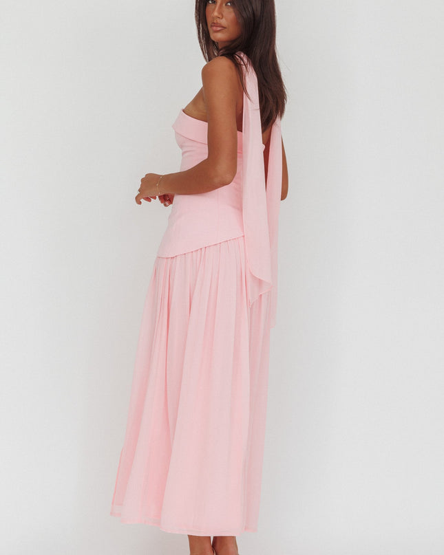 Pink Asymmetric Bodice Maxi Dress