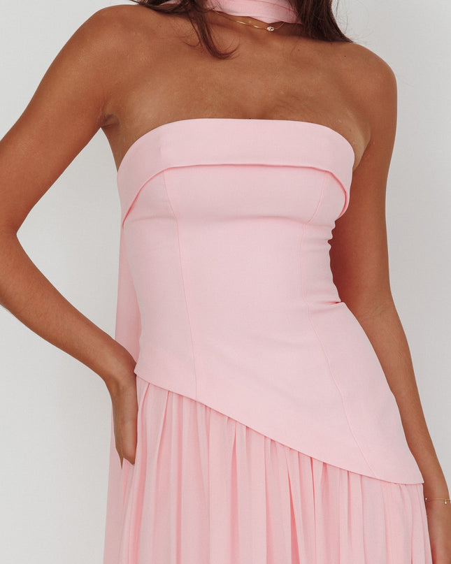 Pink Asymmetric Bodice Maxi Dress