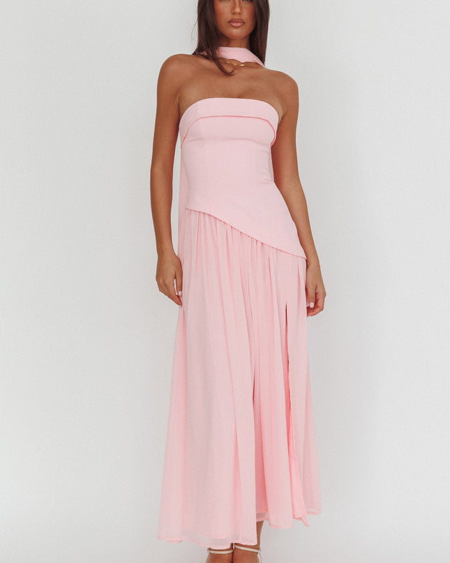 Pink Asymmetric Bodice Maxi Dress