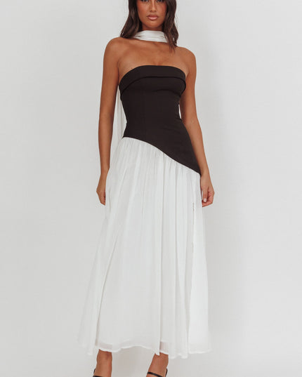 Black/White Contrast Bodice Maxi Dress