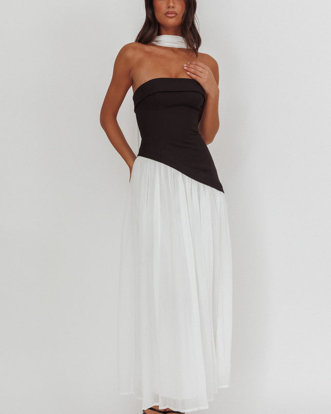 Black/White Contrast Bodice Maxi Dress
