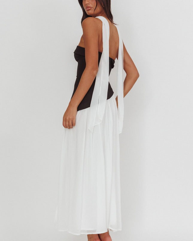 Black/White Contrast Bodice Maxi Dress