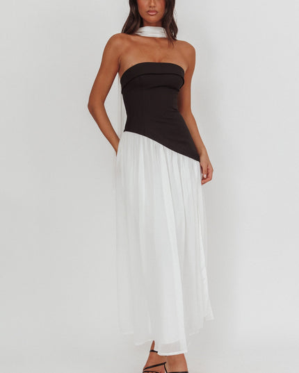 Black/White Contrast Bodice Maxi Dress
