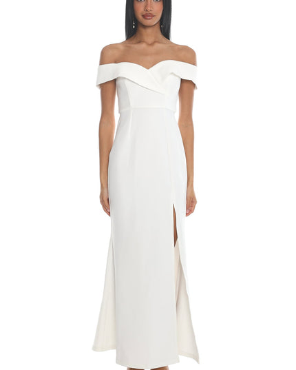 White Off-Shoulder Front Split Maxi Dress