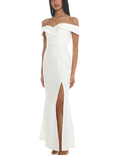 White Off-Shoulder Front Split Maxi Dress