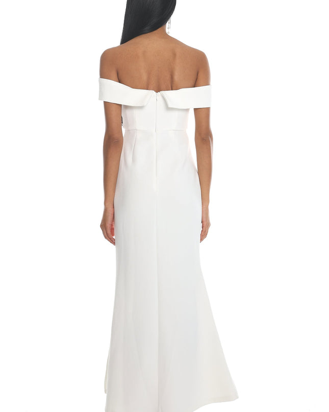 White Off-Shoulder Front Split Maxi Dress