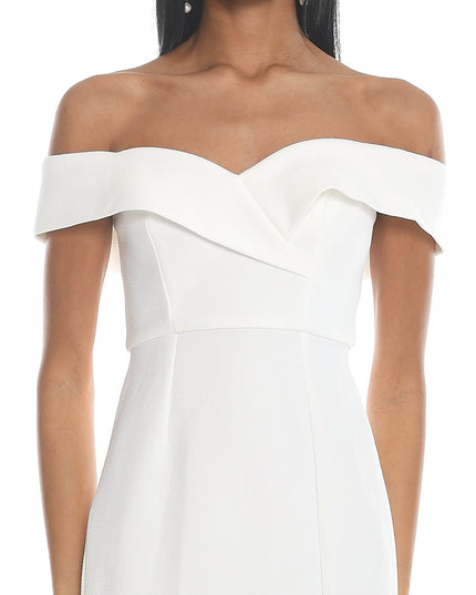 White Off-Shoulder Front Split Maxi Dress