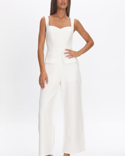 White Faux Pocket Jumpsuit