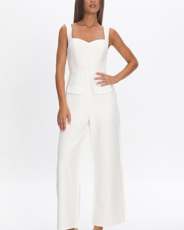 White Faux Pocket Jumpsuit