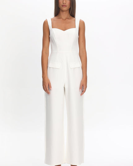 White Faux Pocket Jumpsuit