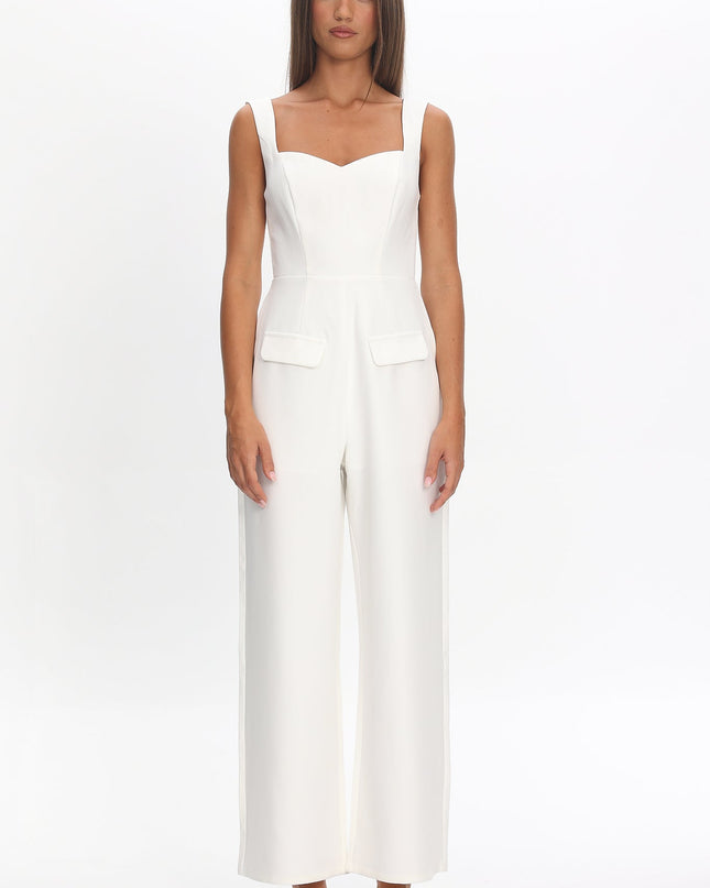 White Faux Pocket Jumpsuit