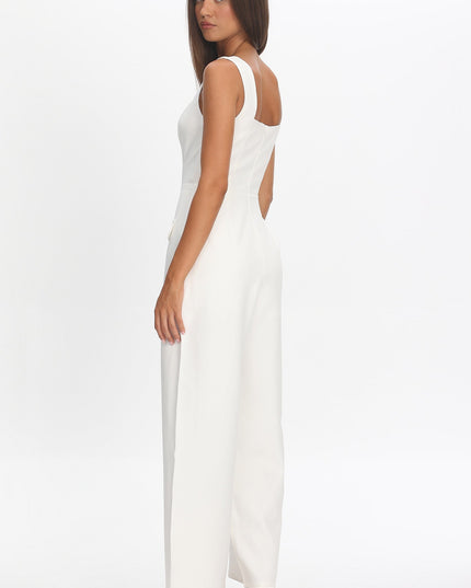 White Faux Pocket Jumpsuit