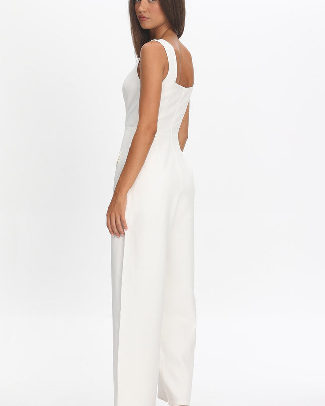 White Faux Pocket Jumpsuit