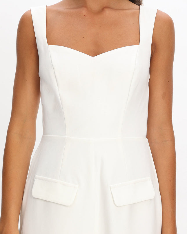 White Faux Pocket Jumpsuit