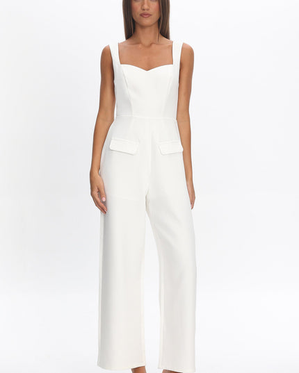 White Faux Pocket Jumpsuit