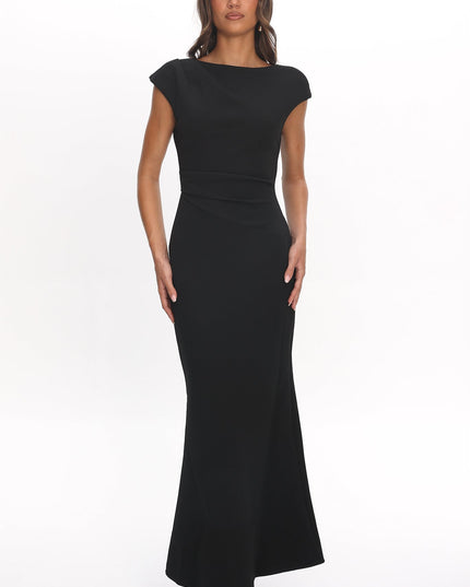Black Cap Sleeve Surplice Back Maxi Dress