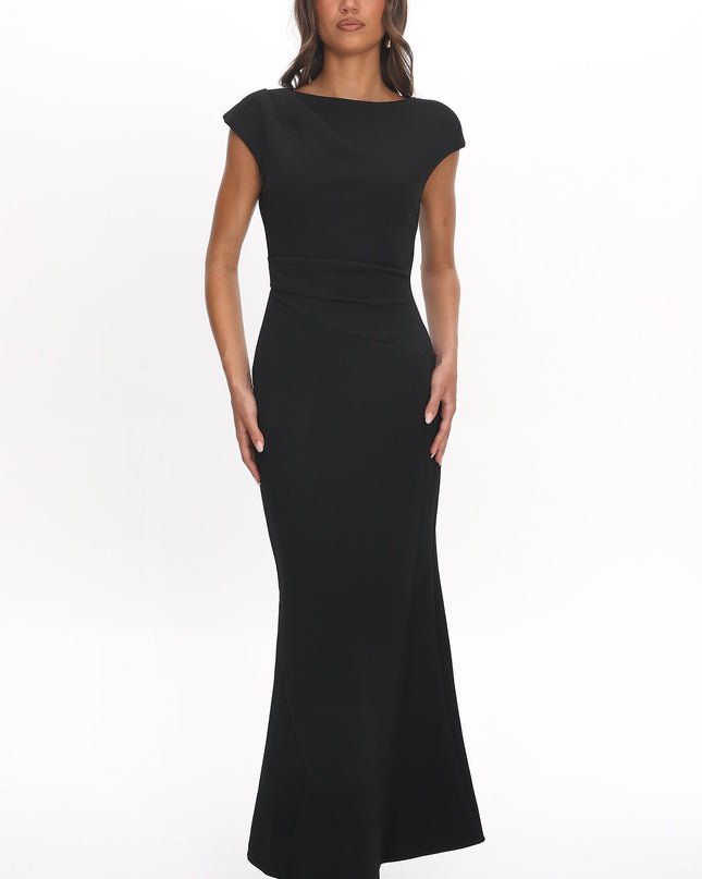 Black Cap Sleeve Surplice Back Maxi Dress