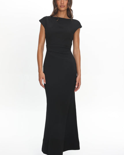 Black Cap Sleeve Surplice Back Maxi Dress