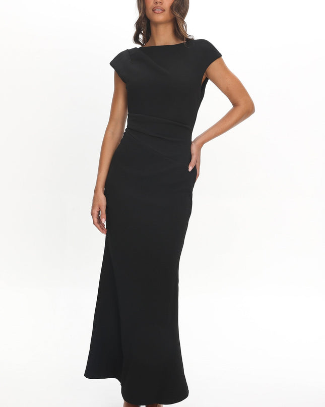 Black Cap Sleeve Surplice Back Maxi Dress