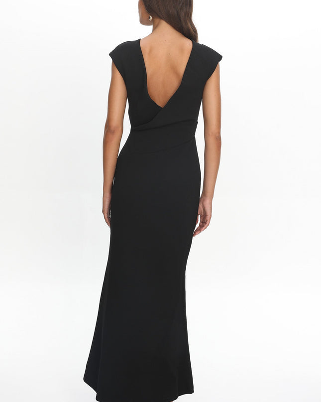 Black Cap Sleeve Surplice Back Maxi Dress
