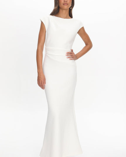 White Cap Sleeve Surplice Back Maxi Dress