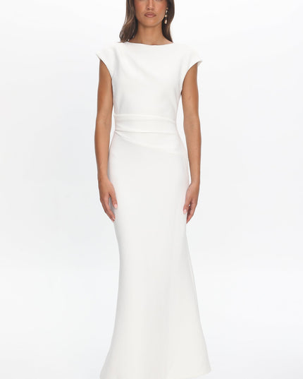 White Cap Sleeve Surplice Back Maxi Dress