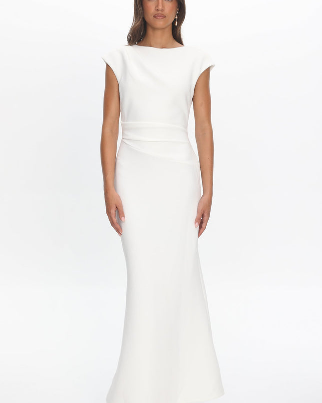 White Cap Sleeve Surplice Back Maxi Dress