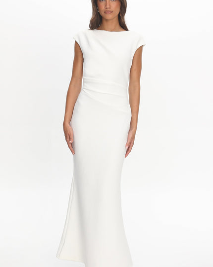 White Cap Sleeve Surplice Back Maxi Dress